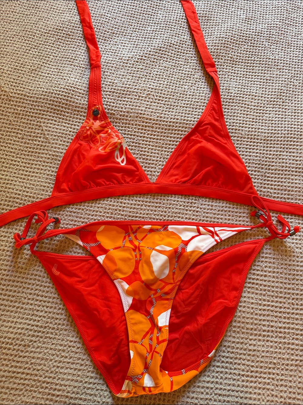 Lole Red and Orange Floral Print Tie-Side Bikini